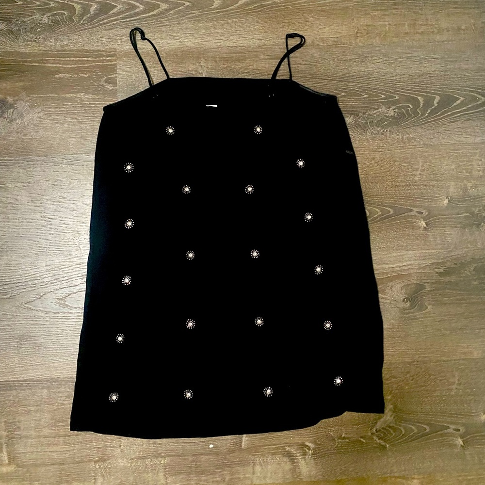 Beaded black shift dress with adjustable straps